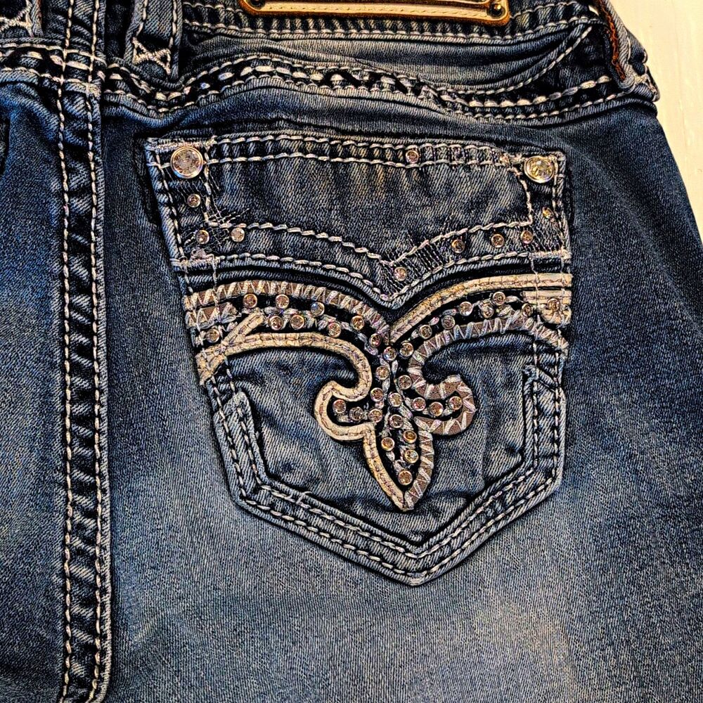 Rock Revival Jeans Women 29 Skinny Bling Rhinestone Fleur De Lis